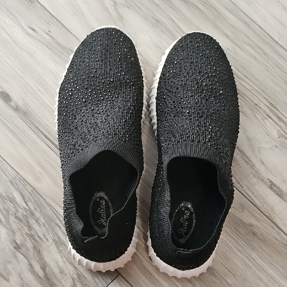 Black Slip-On Sneakers with White Soles